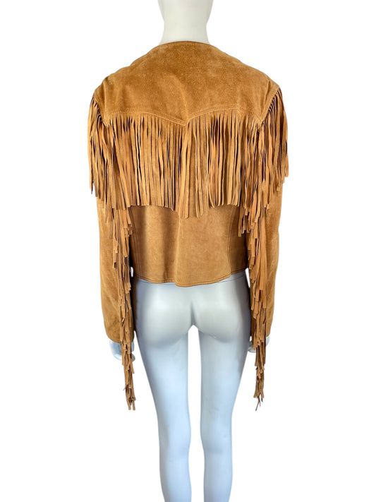 Moschino Fall Winter 1988 brown leather fringe western jacket