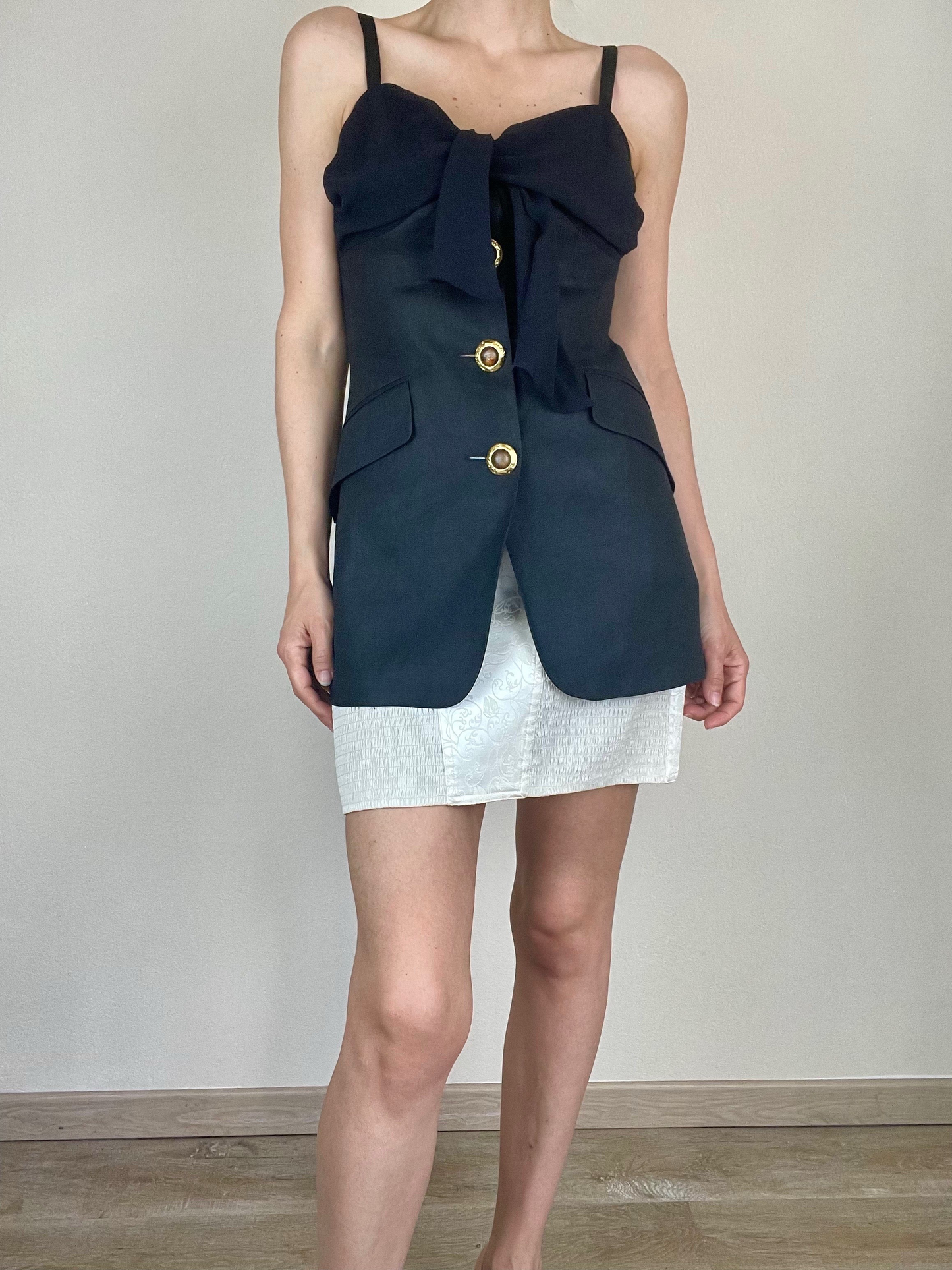Max Mara black linen and silk long top