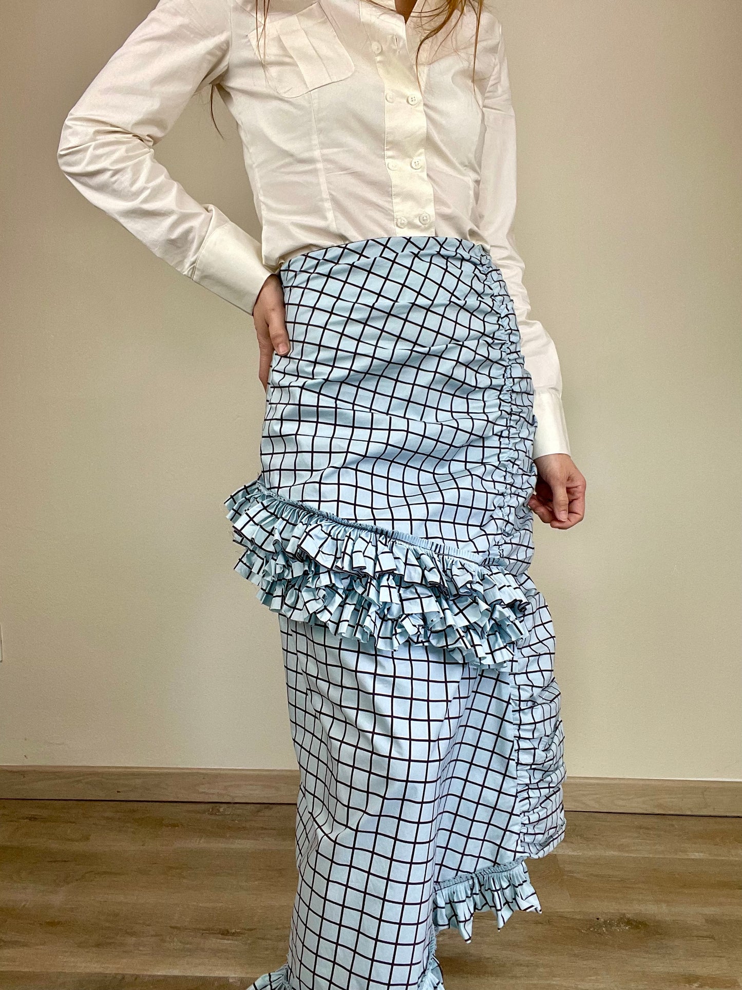 Marni checkered asymmetrical ruffled cotton skirt