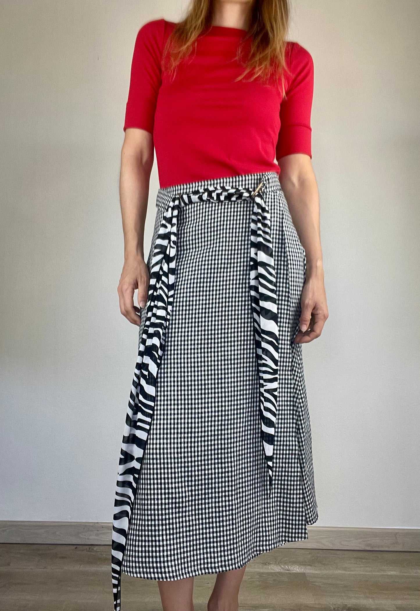 Max Mara linen gingham skirt with zebra scarf