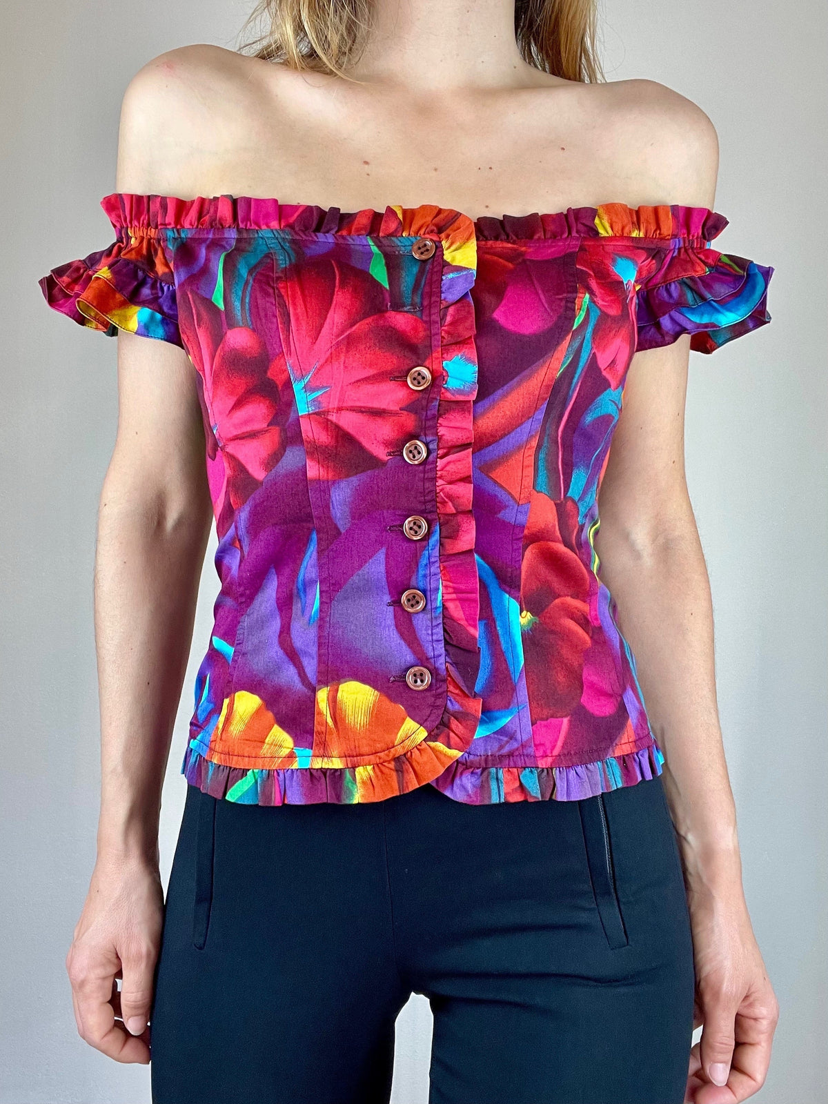 Kenzo multicolour off shoulder floral corset top