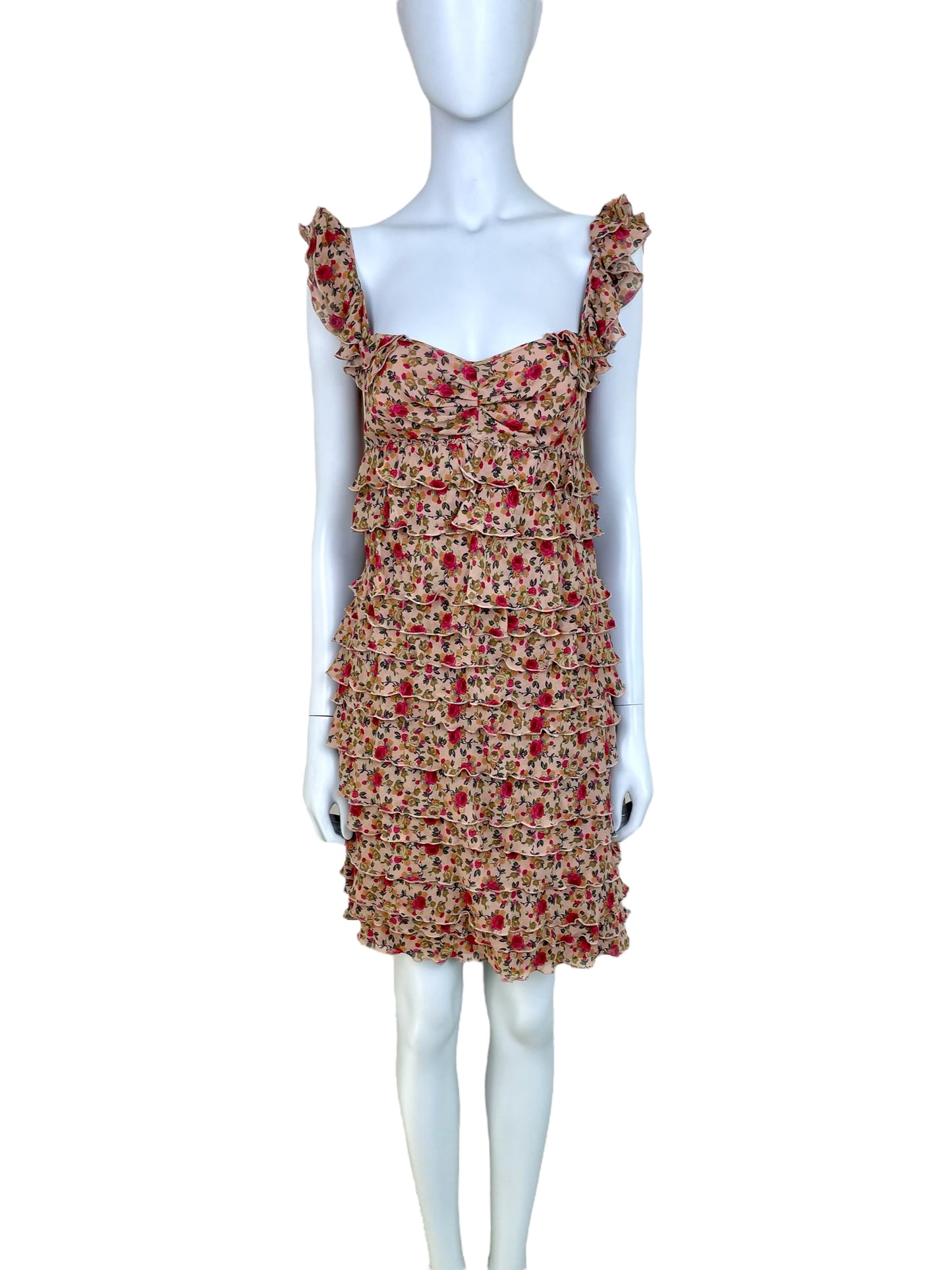 Moschino Cheap and Chic floral ruffled tiered silk dress