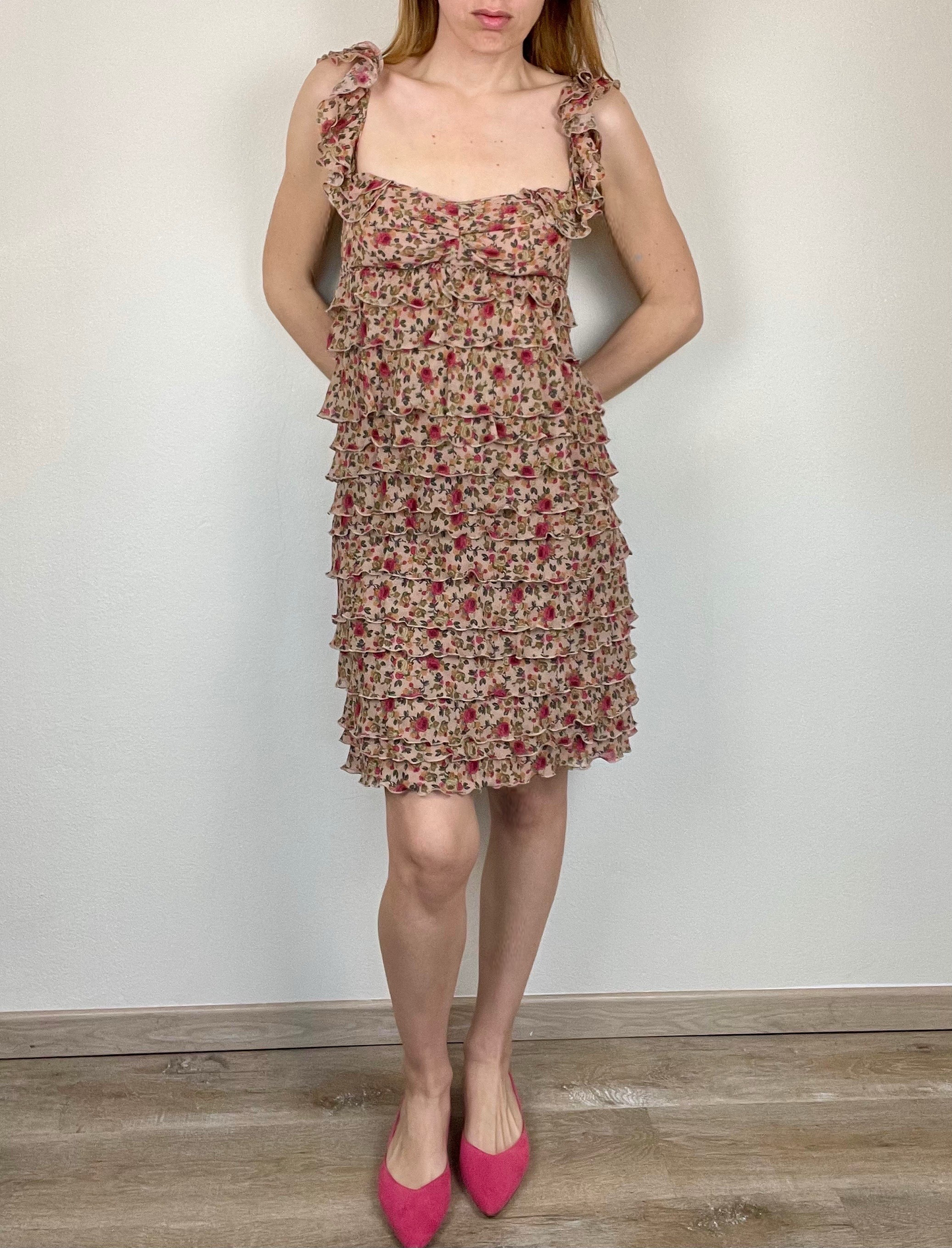 Moschino Cheap and Chic floral ruffled tiered silk dress