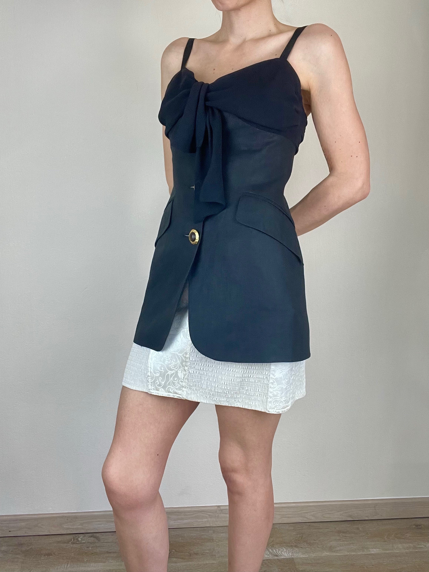 Max Mara black linen and silk long top