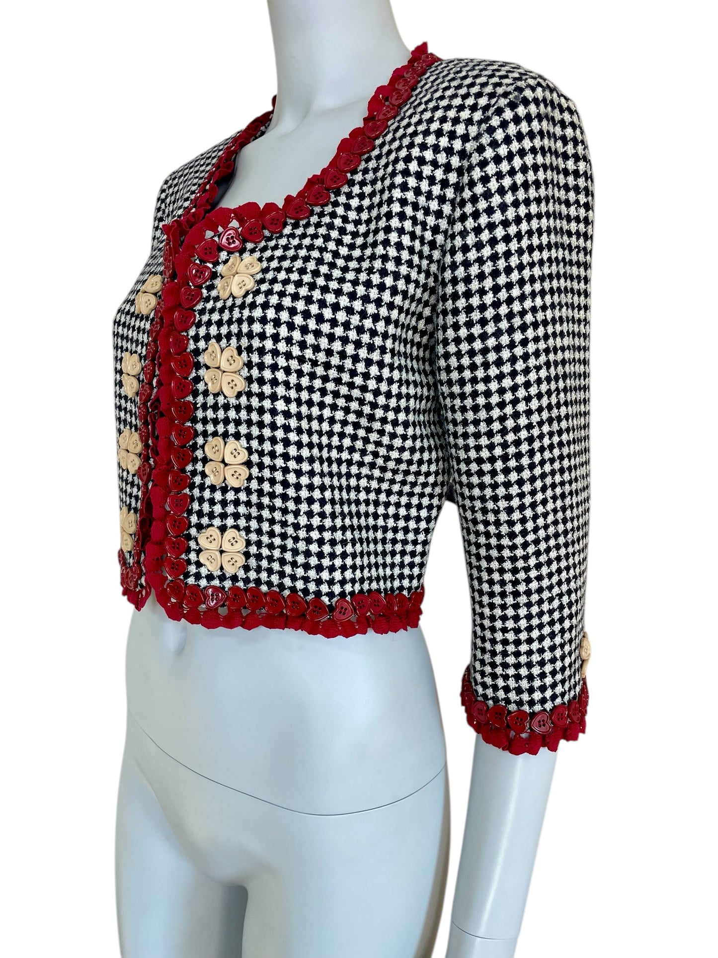 Moschino Cheap and Chic houndstooth lace heart button The Nanny Fran Fine jacket