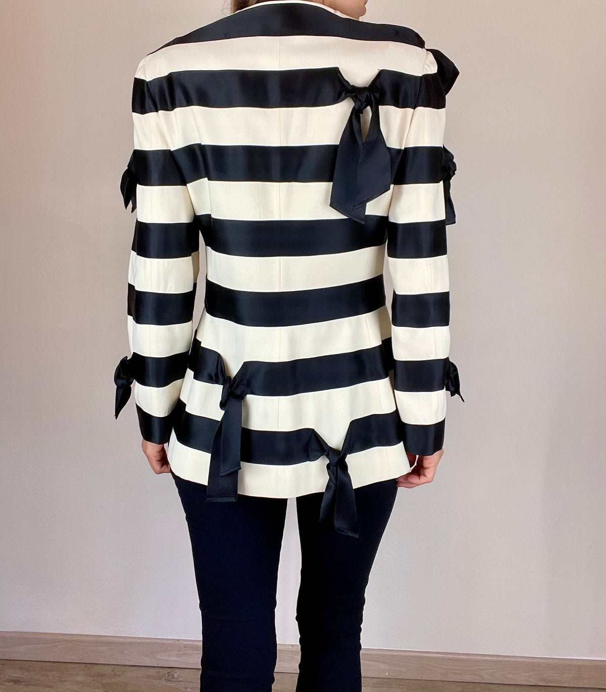 Moschino Couture Spring Summer 1993 striped ties and bows blazer jacket