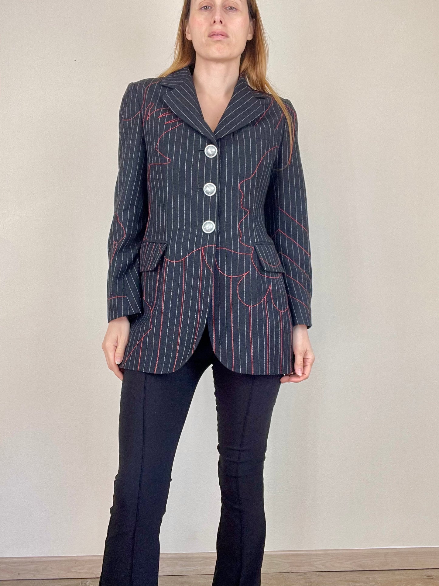 Moschino Cheap and Chic gray pinstripe blazer