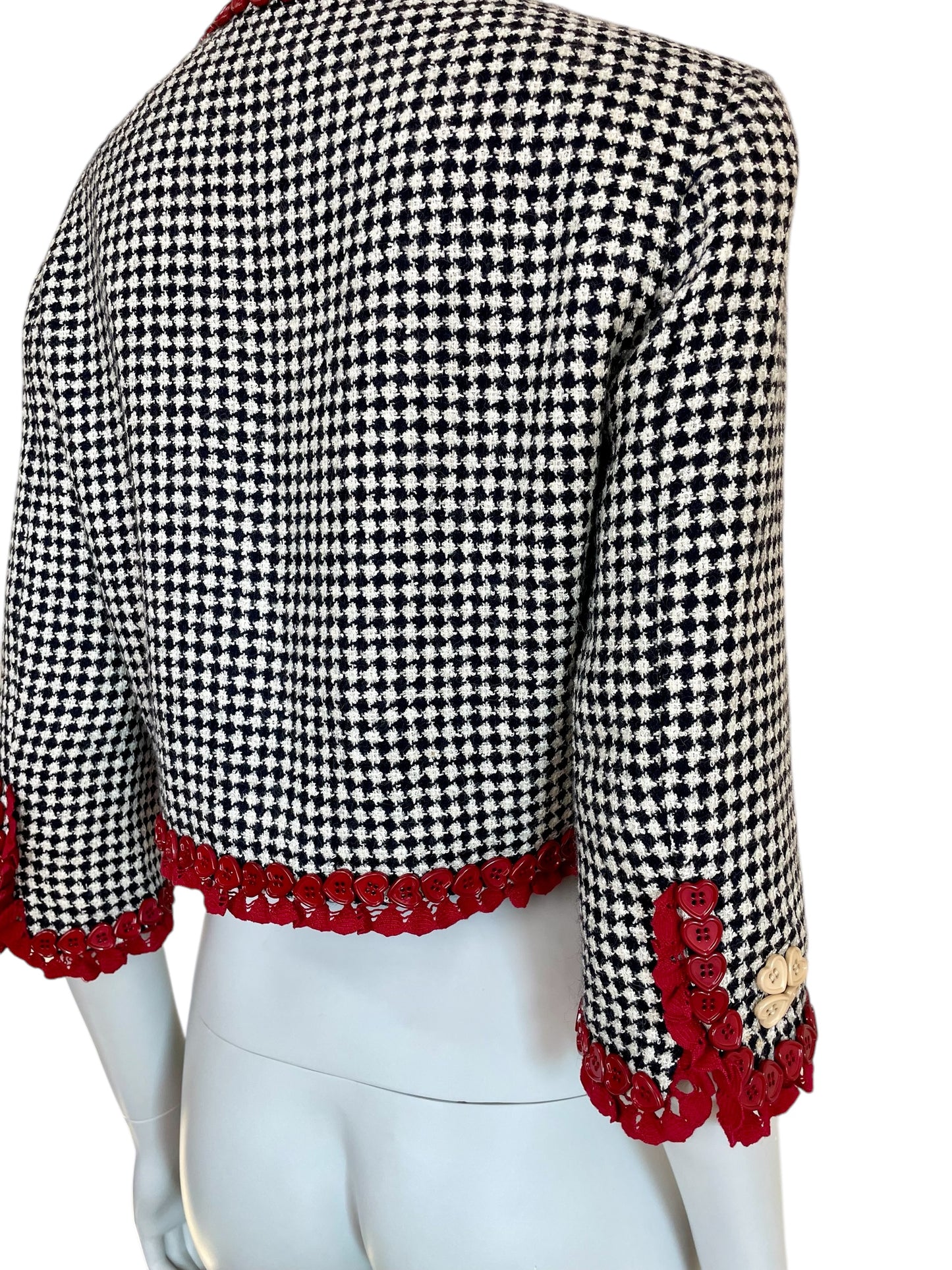 Moschino Cheap and Chic houndstooth lace heart button The Nanny Fran Fine jacket