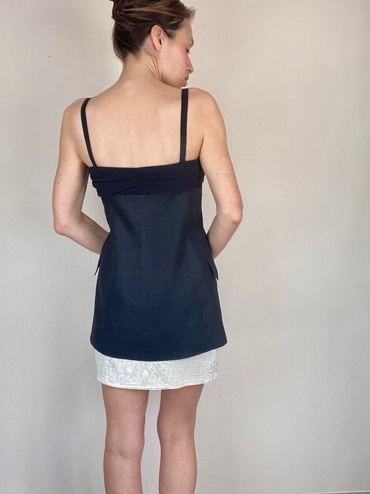 Max Mara black linen and silk long top