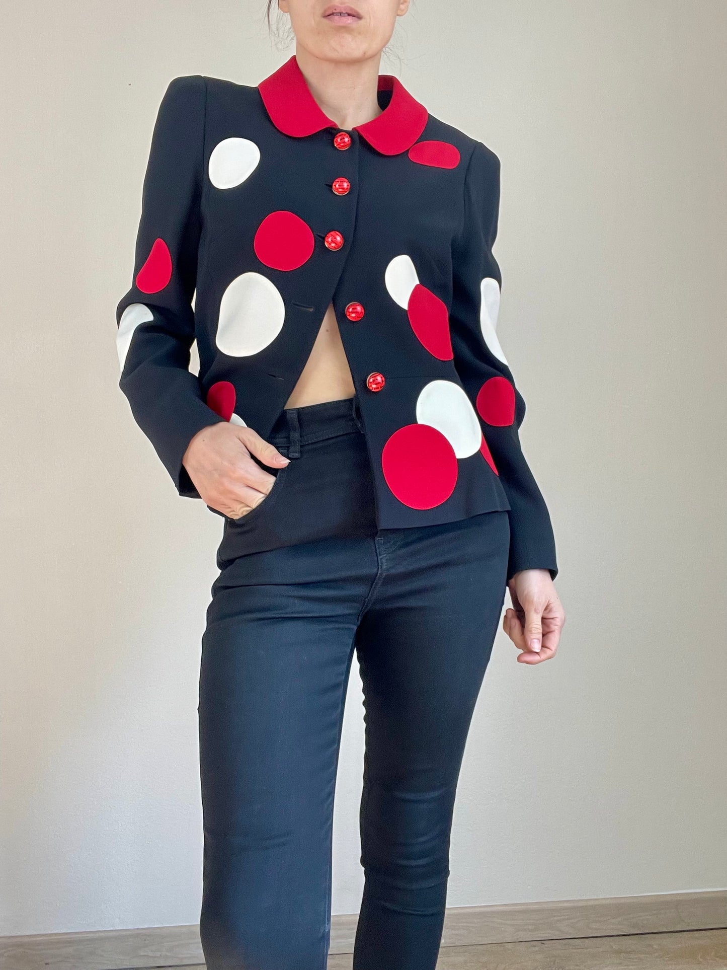 Moschino The Nanny Fran Fine circle polka dot blazer jacket