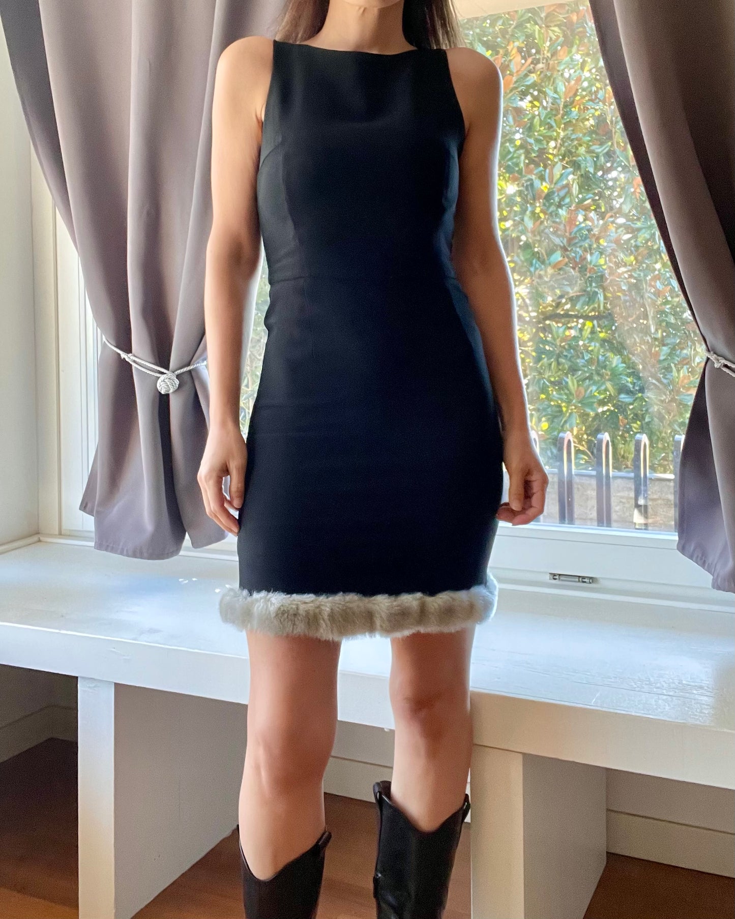 Moschino Couture cut out mini dress with faux fur