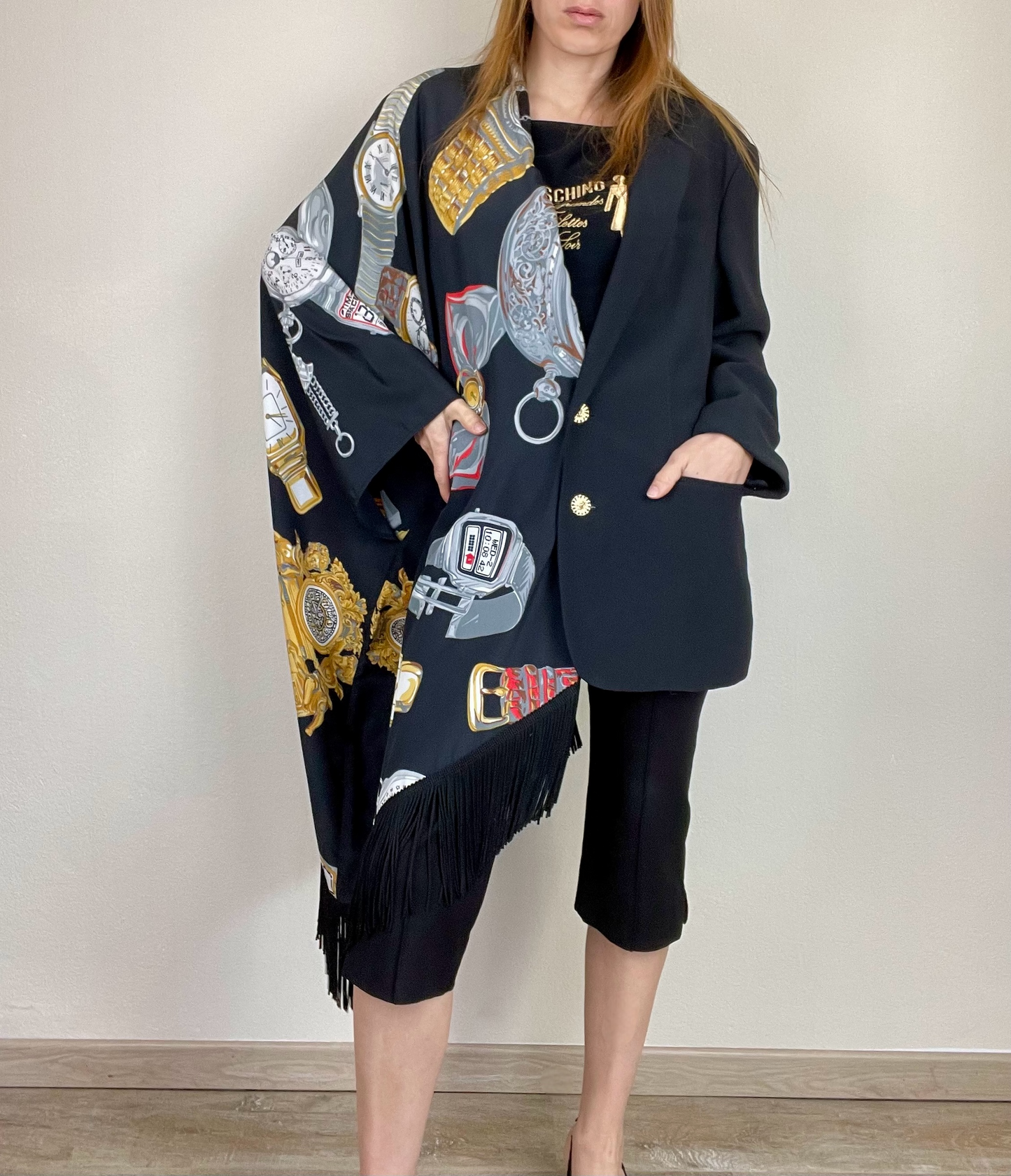Moschino Fall Winter 1986 novelty print shawl blazer jacket