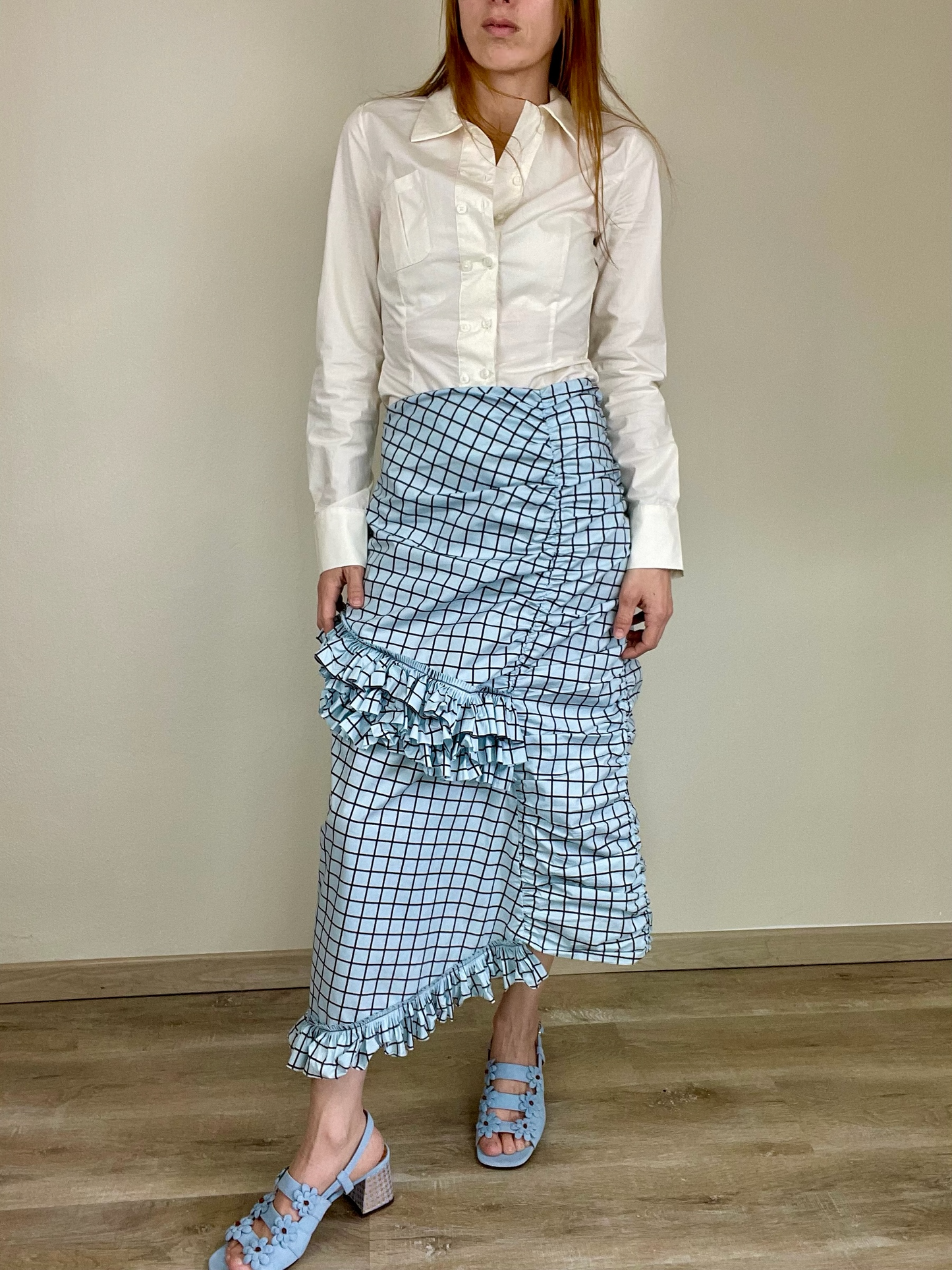 Marni checkered asymmetrical ruffled cotton skirt