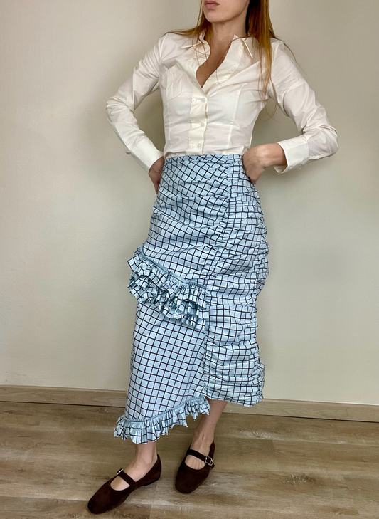Marni checkered asymmetrical ruffled cotton skirt