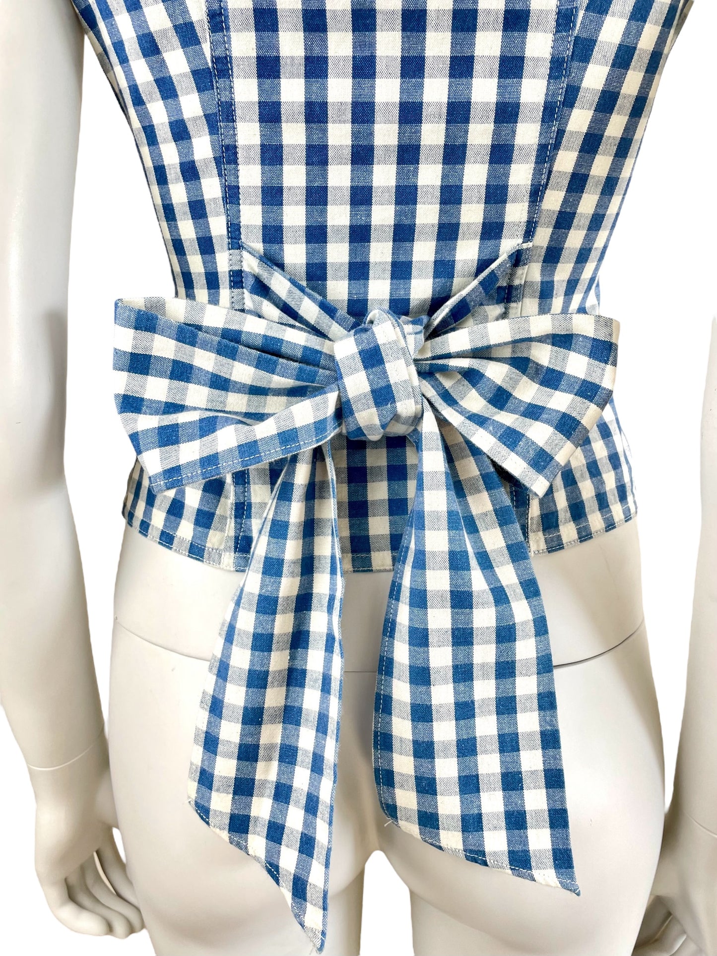 Chantal Thomass blue white gingham off shoulder with back bow
