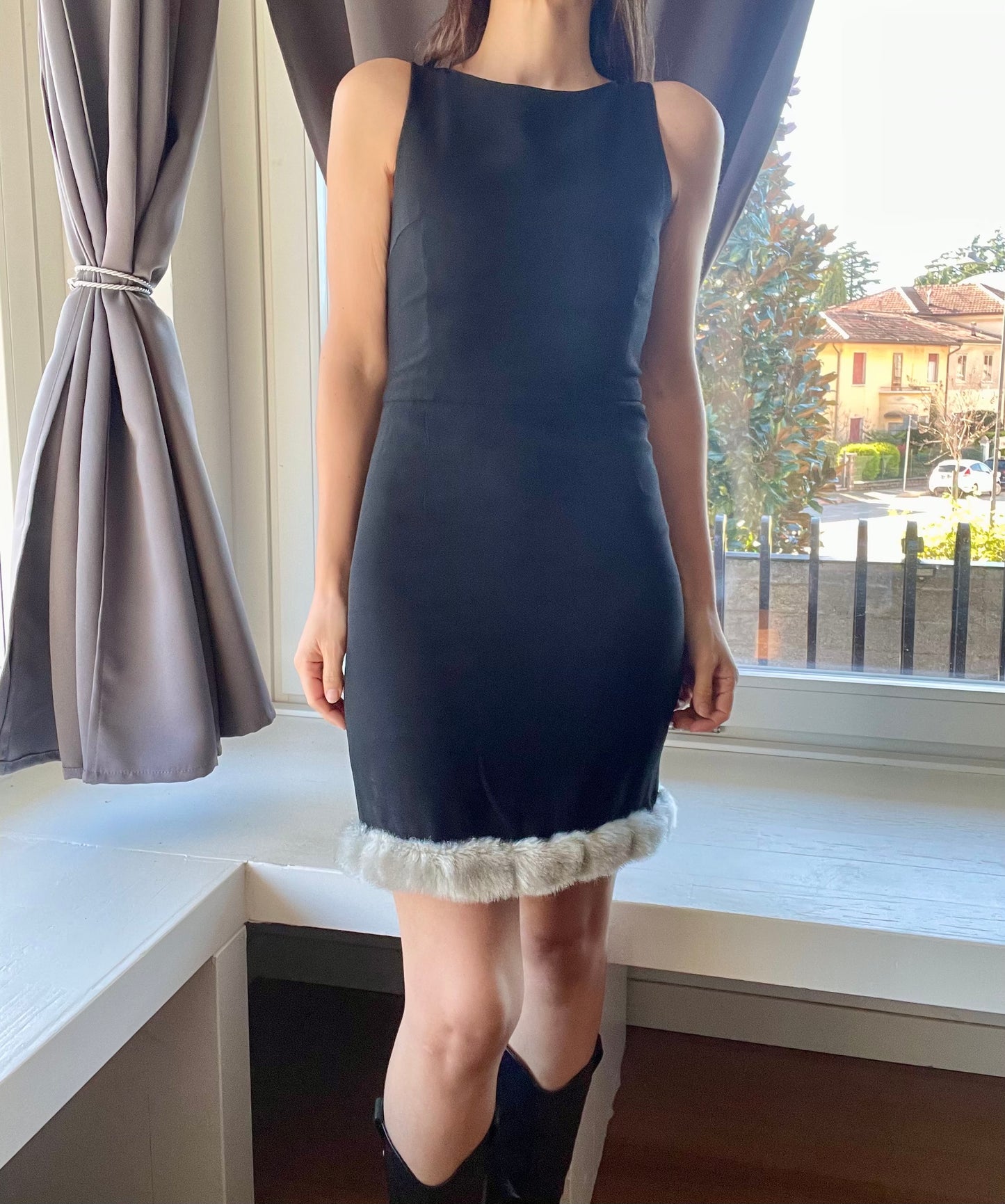 Moschino Couture cut out mini dress with faux fur