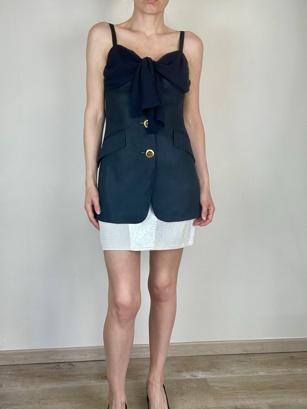 Max Mara black linen and silk long top