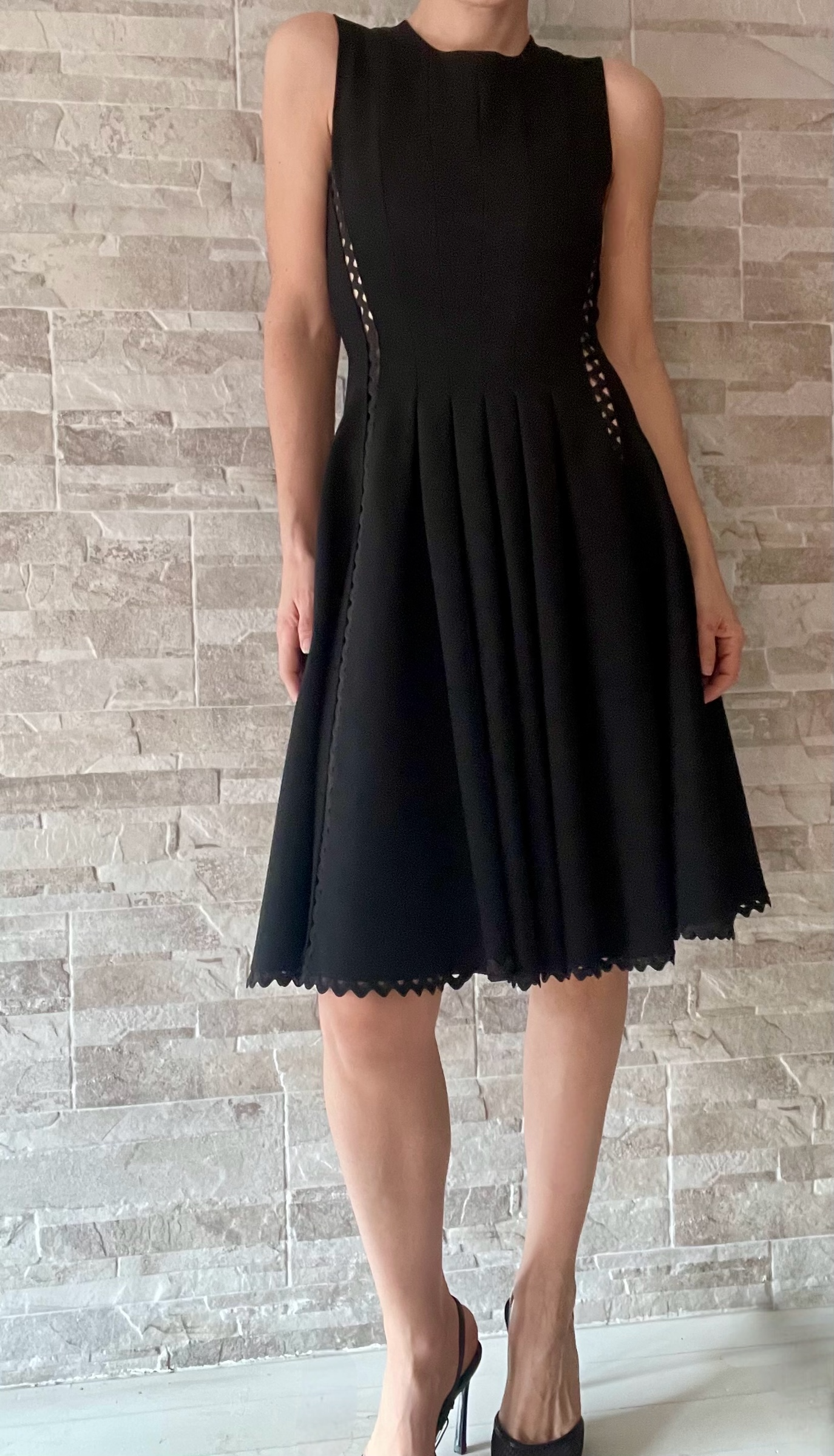 Prada black cut out pleated dress