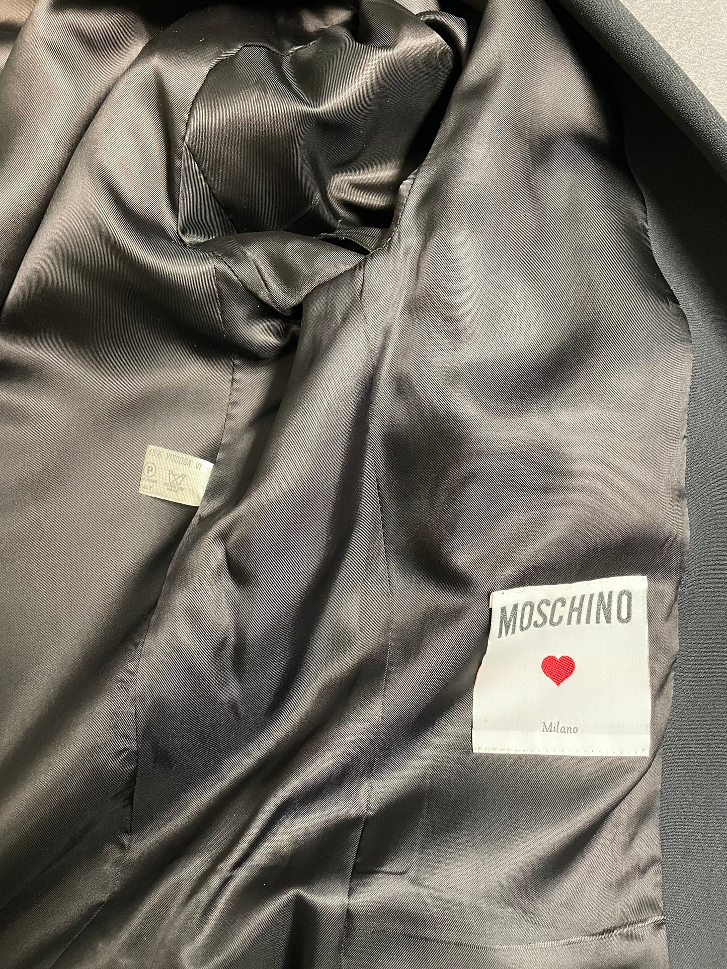 Moschino Fall Winter 1986 novelty print shawl blazer jacket