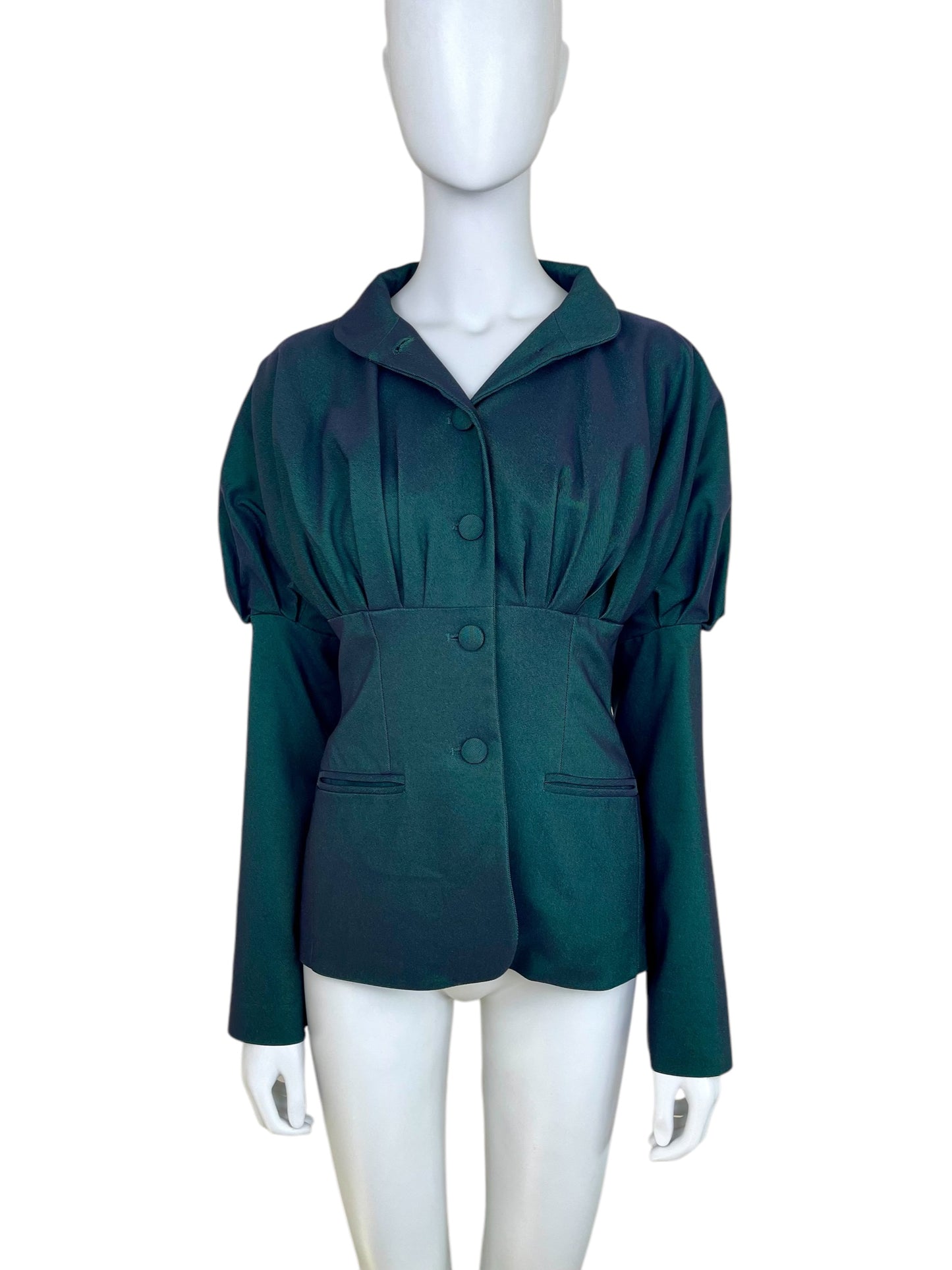 Romeo Gigli Fall Winter 1992 iridescent dark green pleated blazer jacket