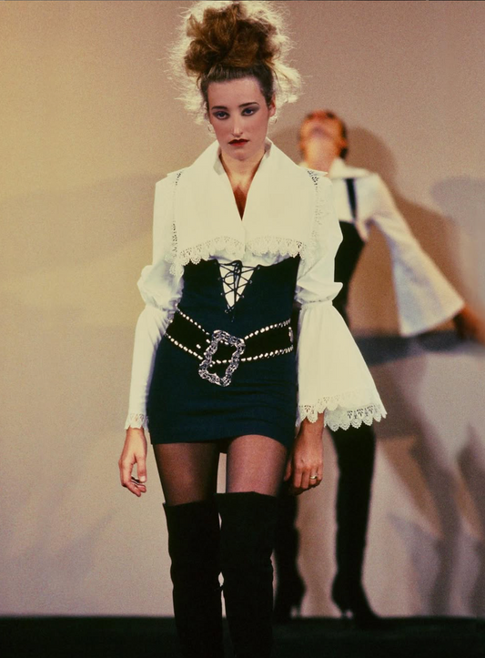 Plein Sud Spring Summer 1990 amazing lace shawl collar bell sleeve shirt