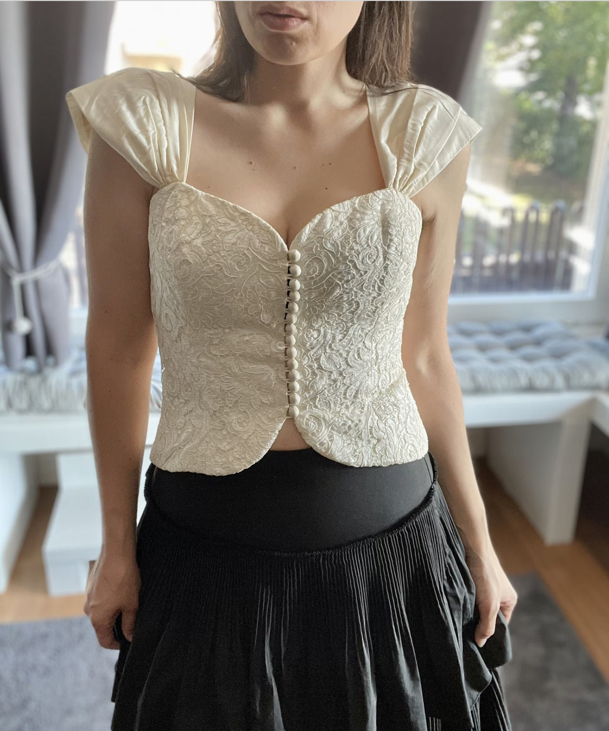 Ivory cream silk taffeta corset top