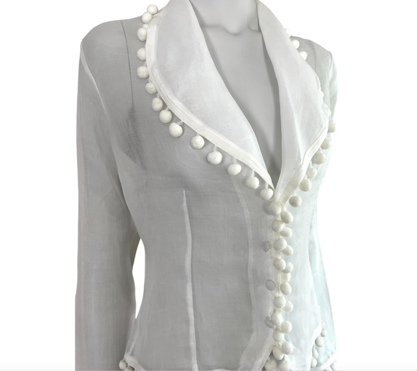 Anne Fontaine organdy shirt jacket with pom pom balls