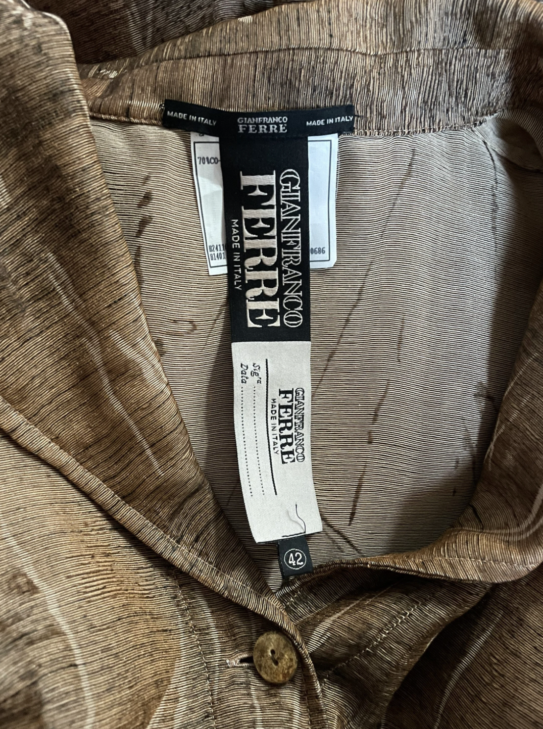 Gianfranco Ferré brown and beige cotton kimono shirt jacket