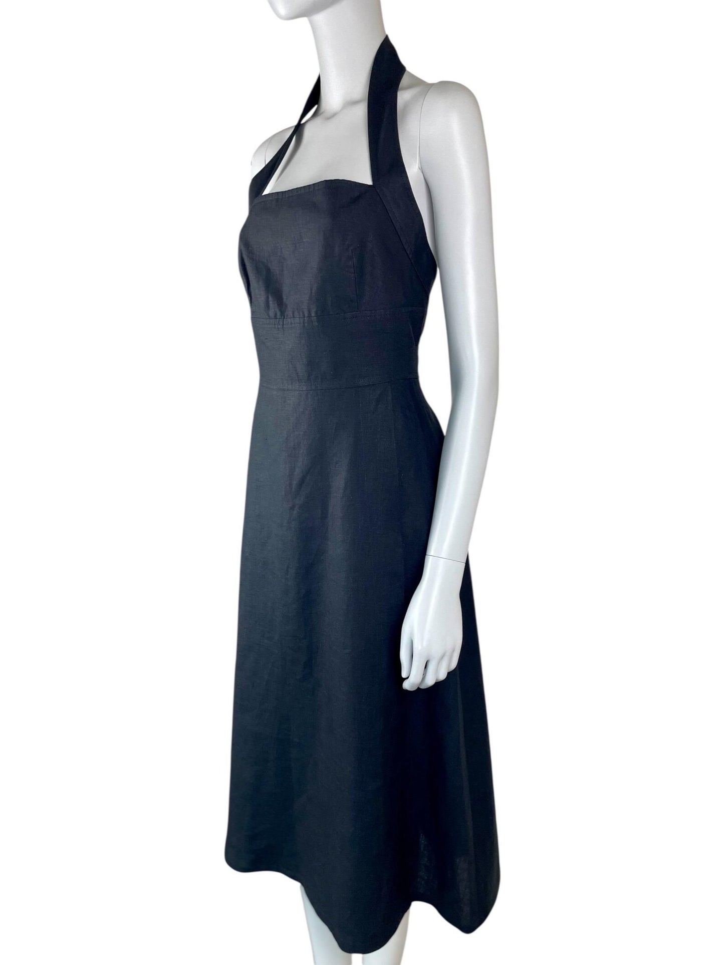 Max Mara black linen halter neck apron dress