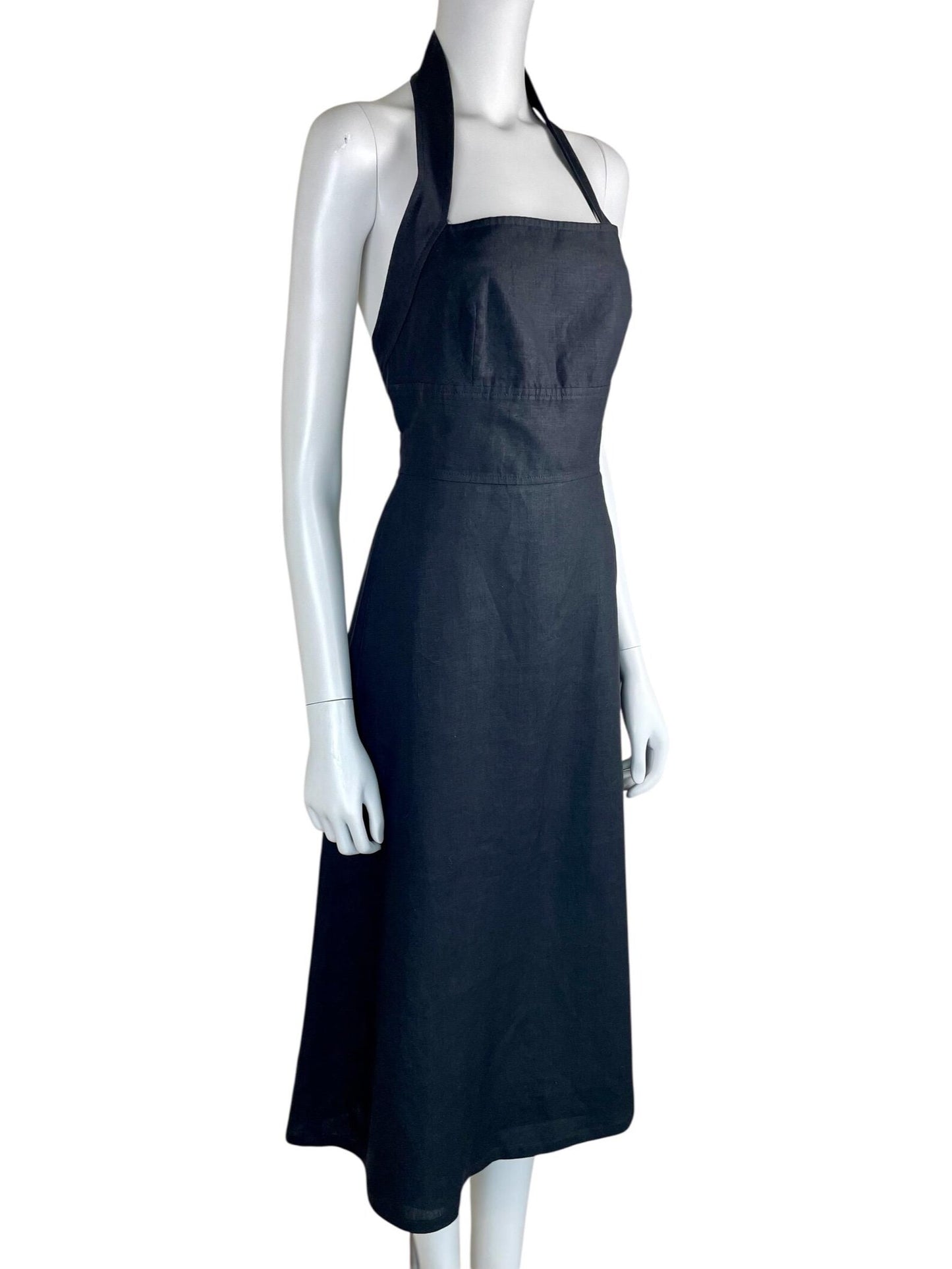 Max Mara black linen halter neck apron dress