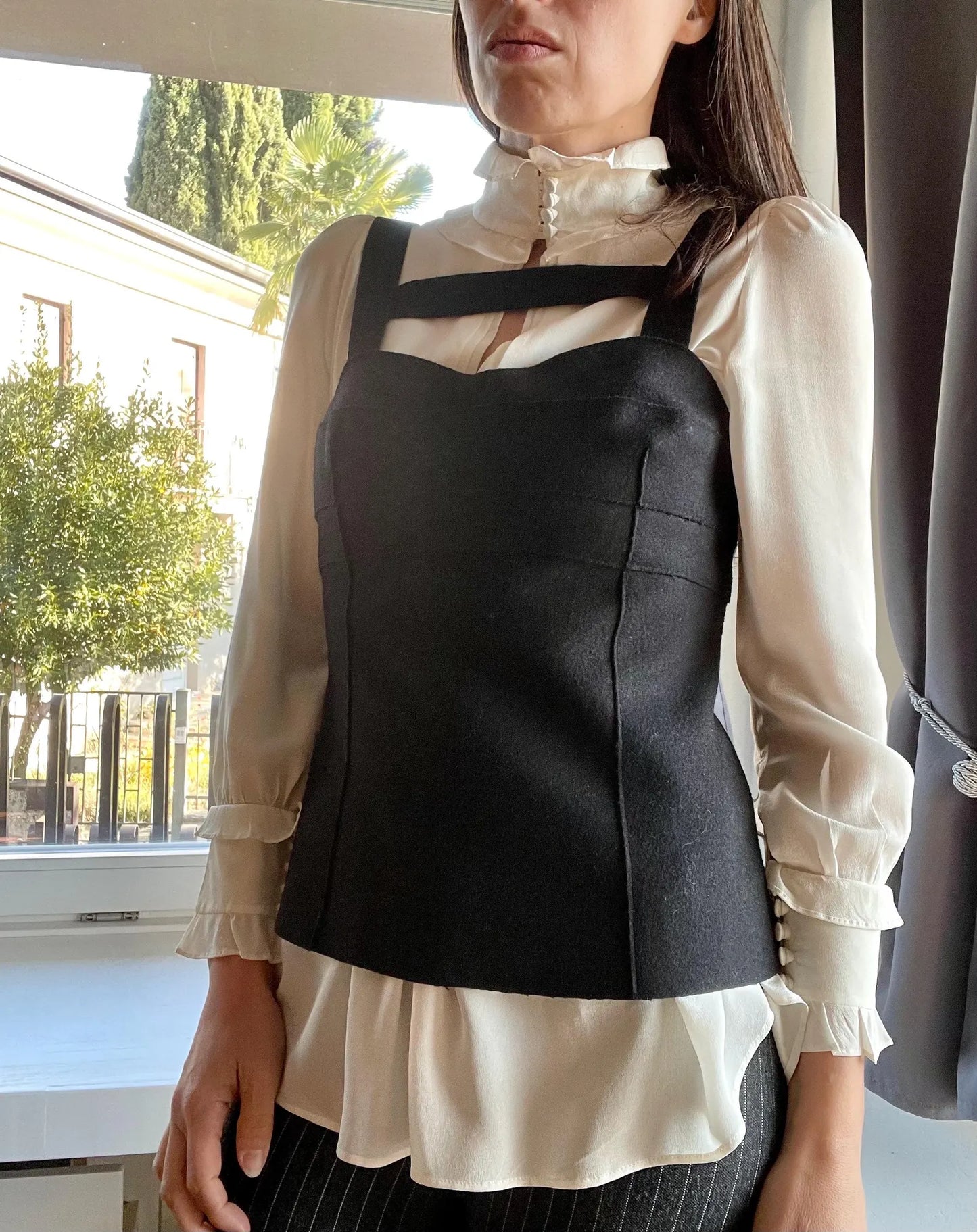 Miu Miu FW 2006 black wool bustier corset top