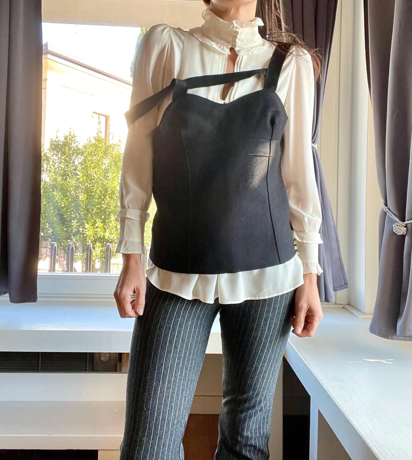 Miu Miu FW 2006 black wool bustier corset top