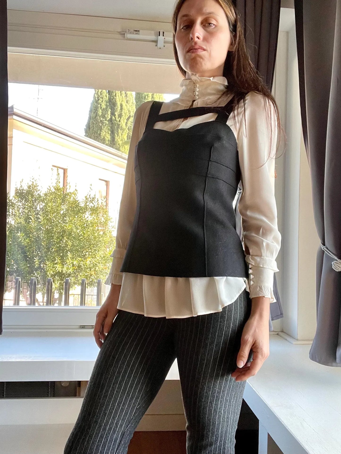 Miu Miu FW 2006 black wool bustier corset top