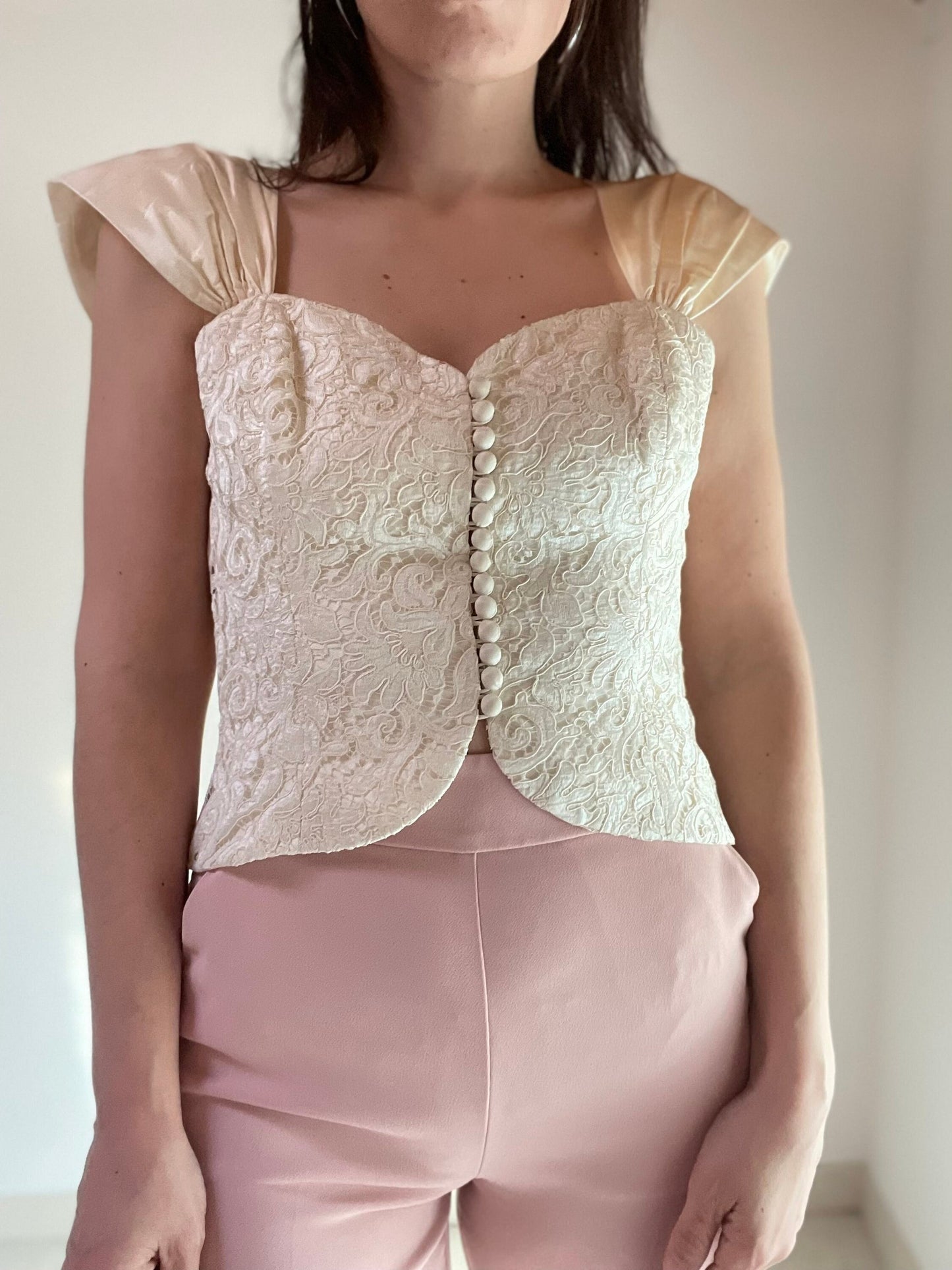 Ivory cream silk taffeta corset top