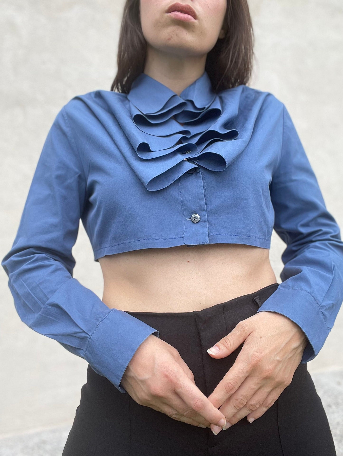 Romeo Gigli for Callaghan crop shirt with jabot collar