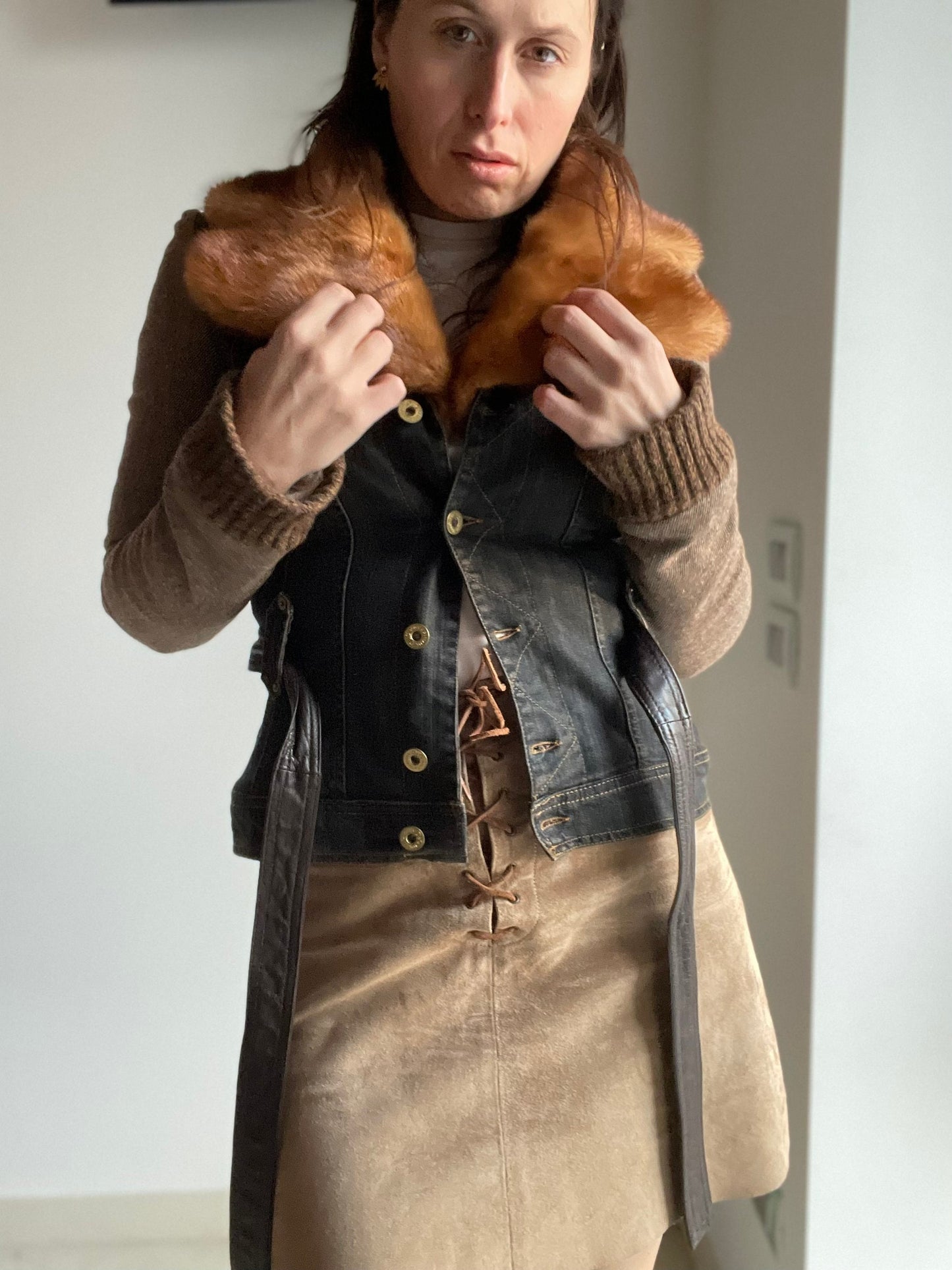 Dolce & Gabbana brownish denim real fur jacket