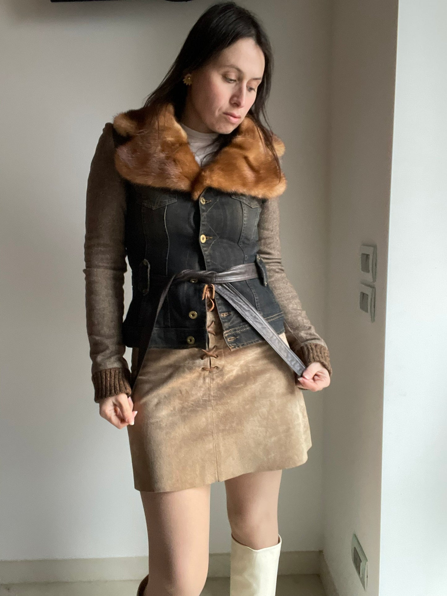 Dolce & Gabbana brownish denim real fur jacket