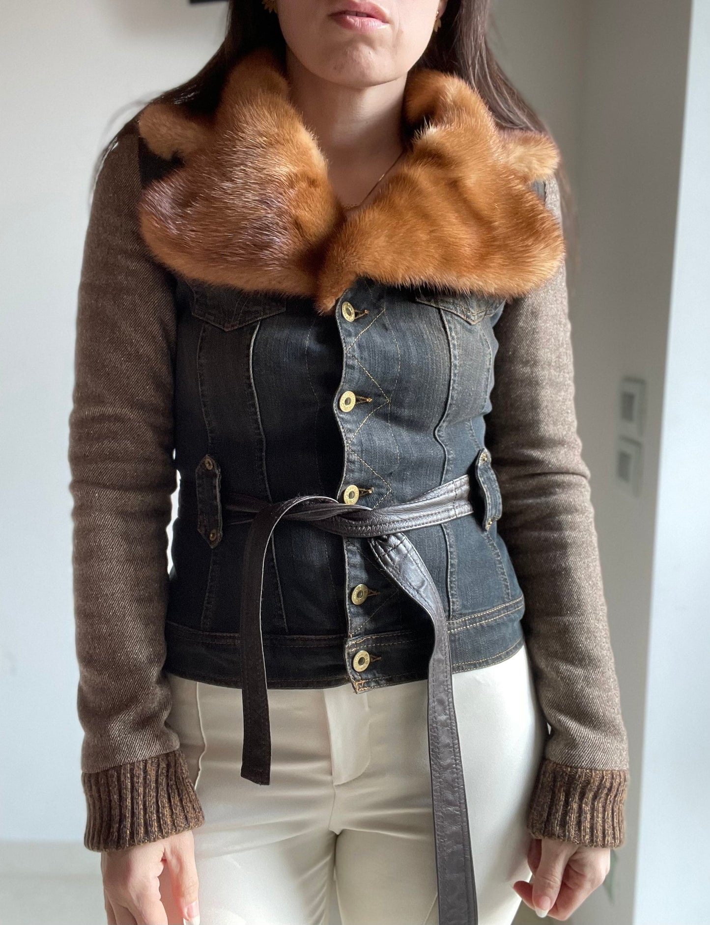 Dolce & Gabbana brownish denim real fur jacket