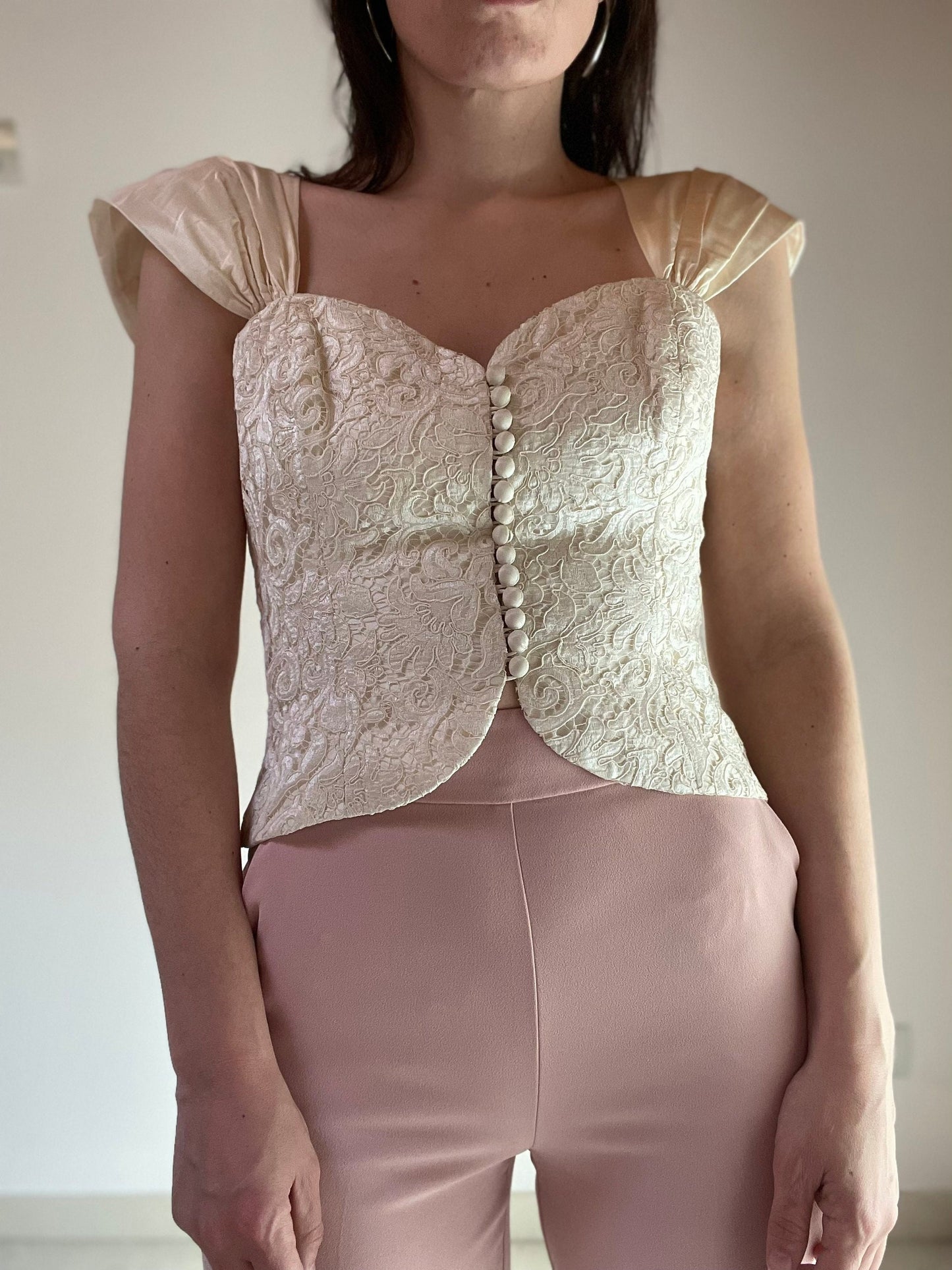 Ivory cream silk taffeta corset top