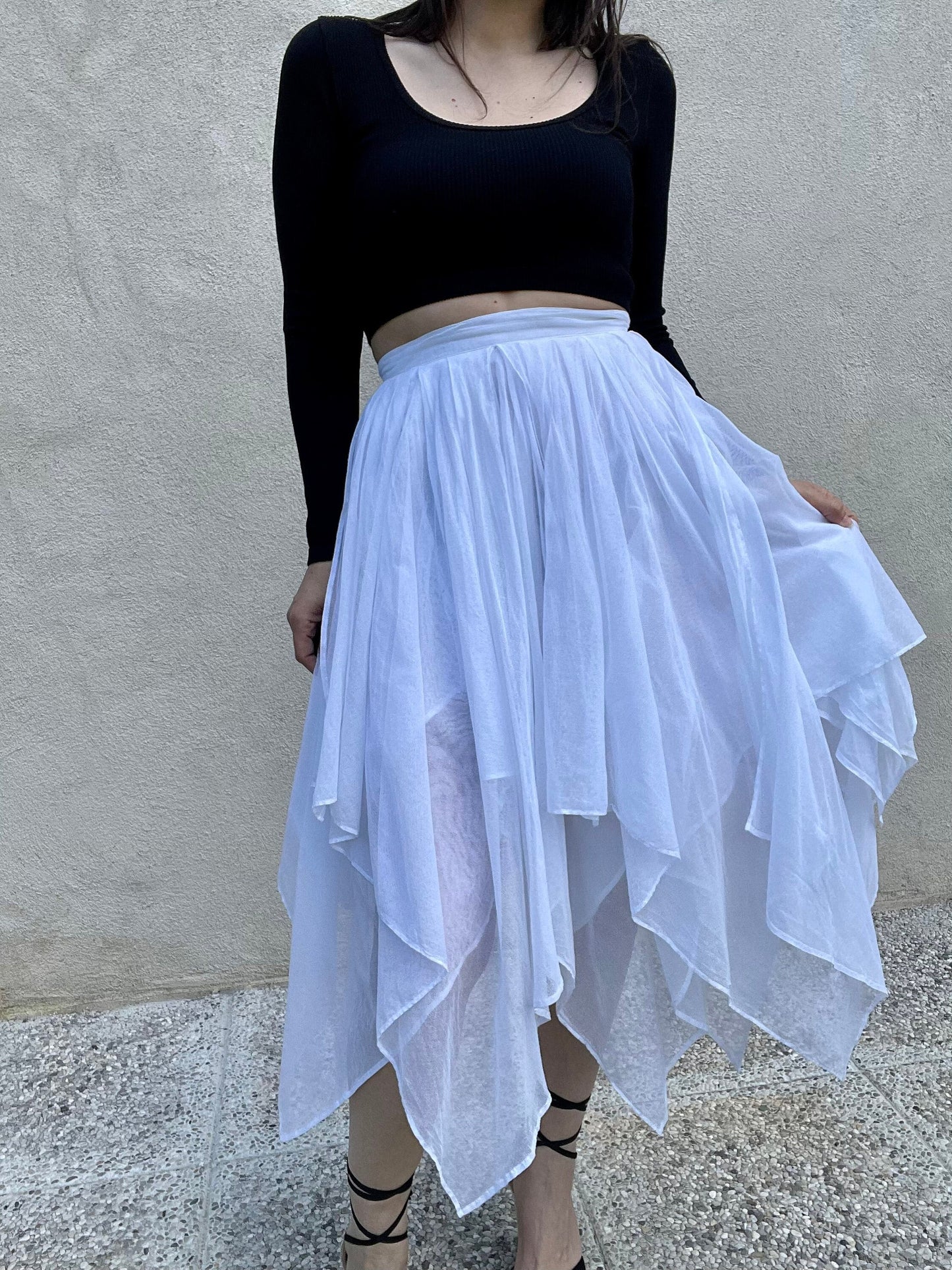 Kenzo white cotton voile asymmetrical skirt