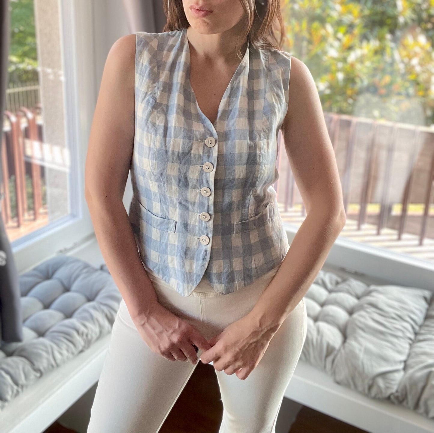 Cacharel checkered linen vest top