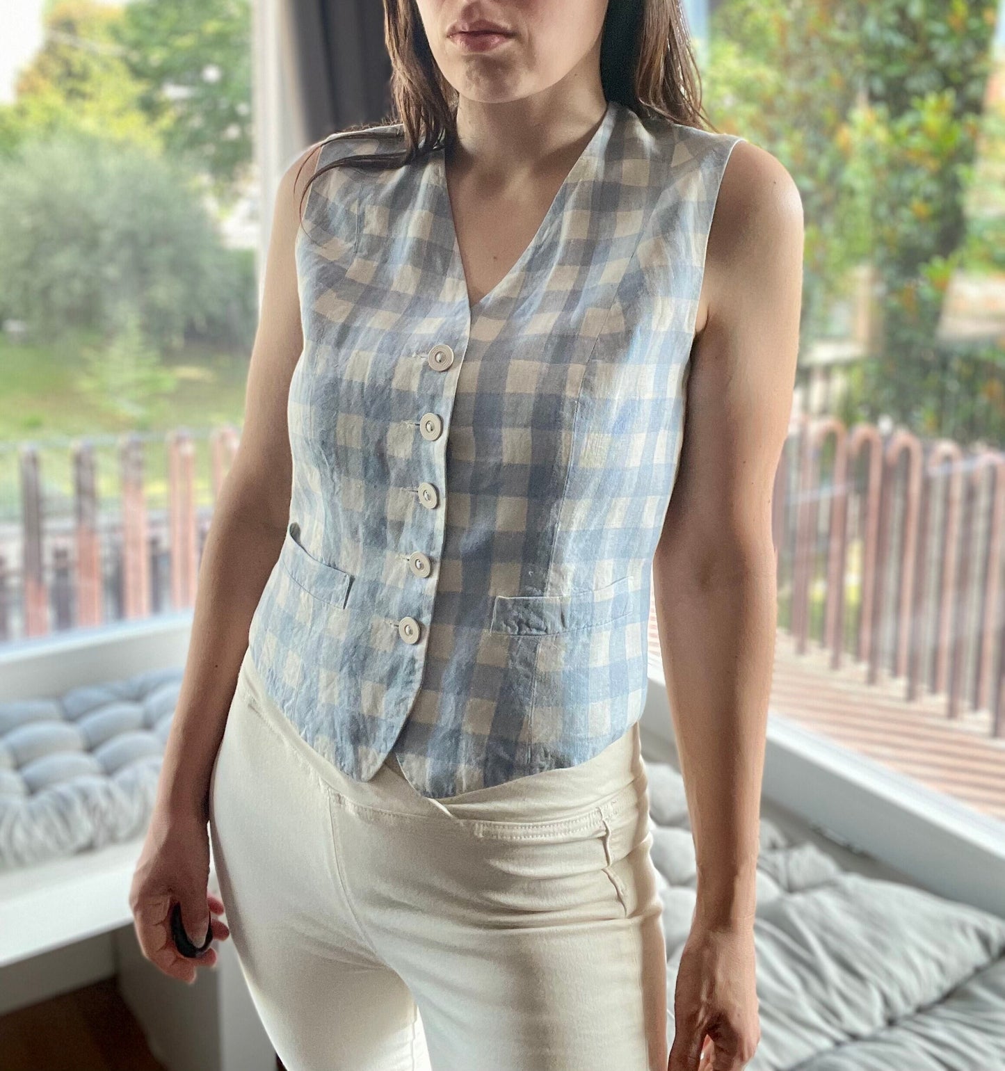 Cacharel checkered linen vest top