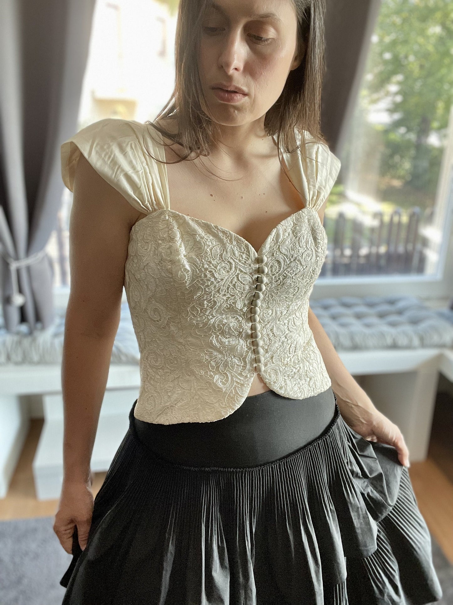 Ivory cream silk taffeta corset top