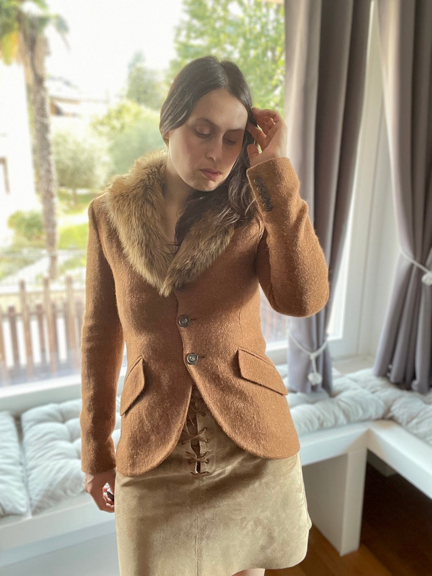 Ralph Lauren lamb fur collar blazer jacket