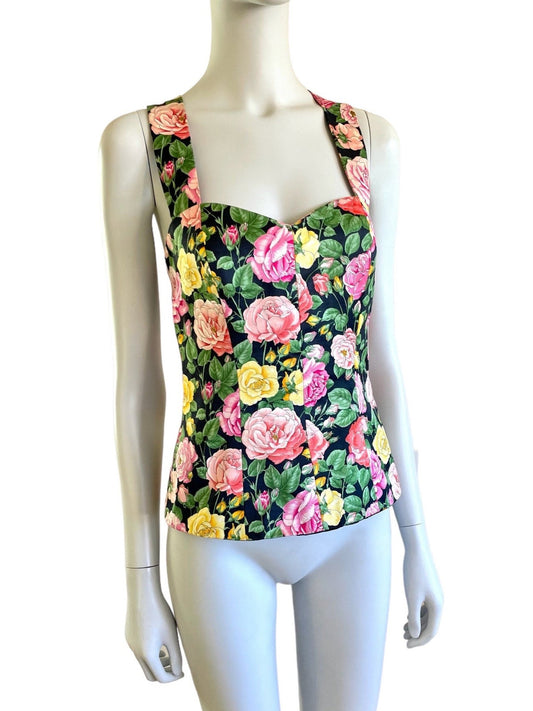 Yves Saint Laurent Rive Gauche Spring Summer 1992 floral bustier corset top