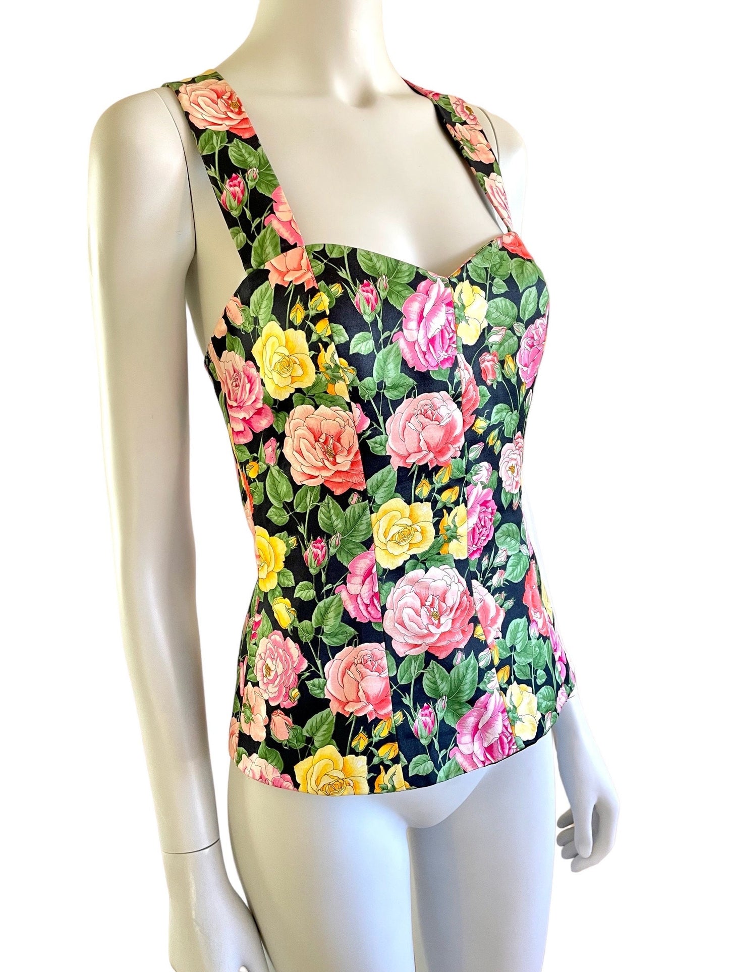 Yves Saint Laurent Rive Gauche Spring Summer 1992 floral bustier corset top