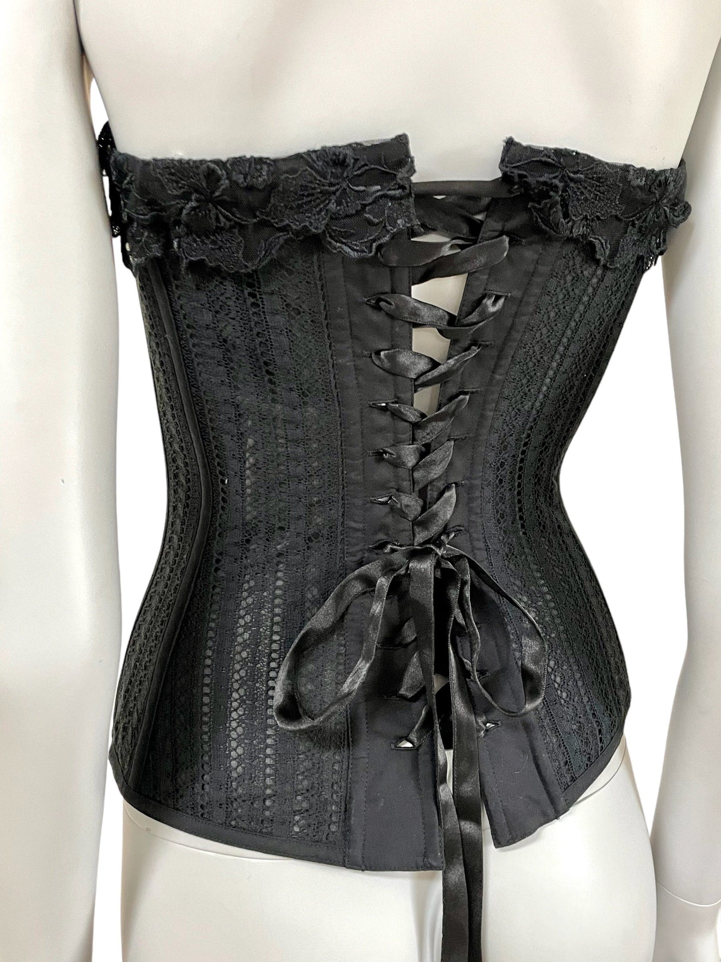 La Perla iconic deadstock black lace boned bustier corset