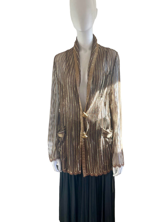 Romeo Gigli Spring Summer 1994 striped fishnet duster jacket