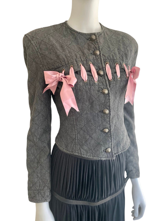 Moschino Jeans quilted jacket with pink bows