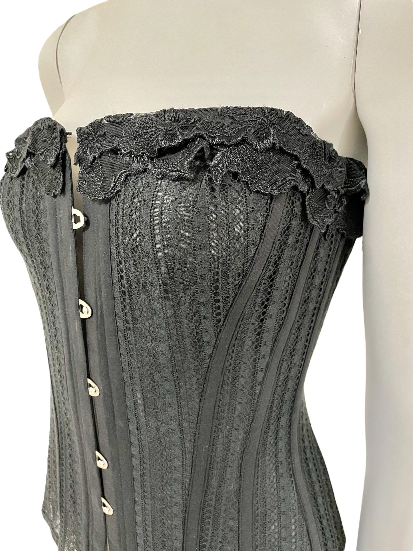 La Perla iconic deadstock black lace boned bustier corset